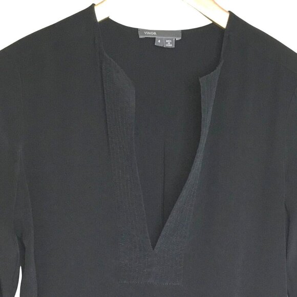 VINCE Stretch Silk Long Sleeve Polo Blouse Black Size 4 Minimalist Luxury Top - Picture 3 of 10